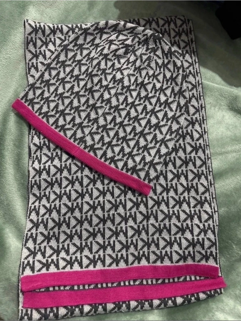 Michael Kors Black and White Logo Knit Midi Skirt with Pink Trim